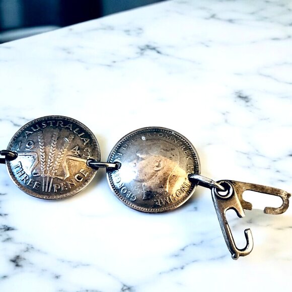 Australian Silver Coins WII Sweetheart Bracelet Shell Trench Art 6" - Picture 11 of 15